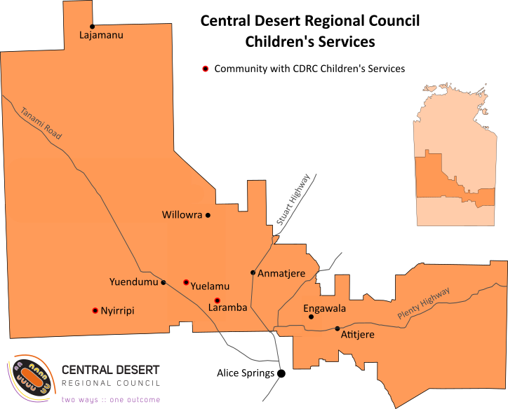 CDRC Map with main roads and NT and Childrens services
