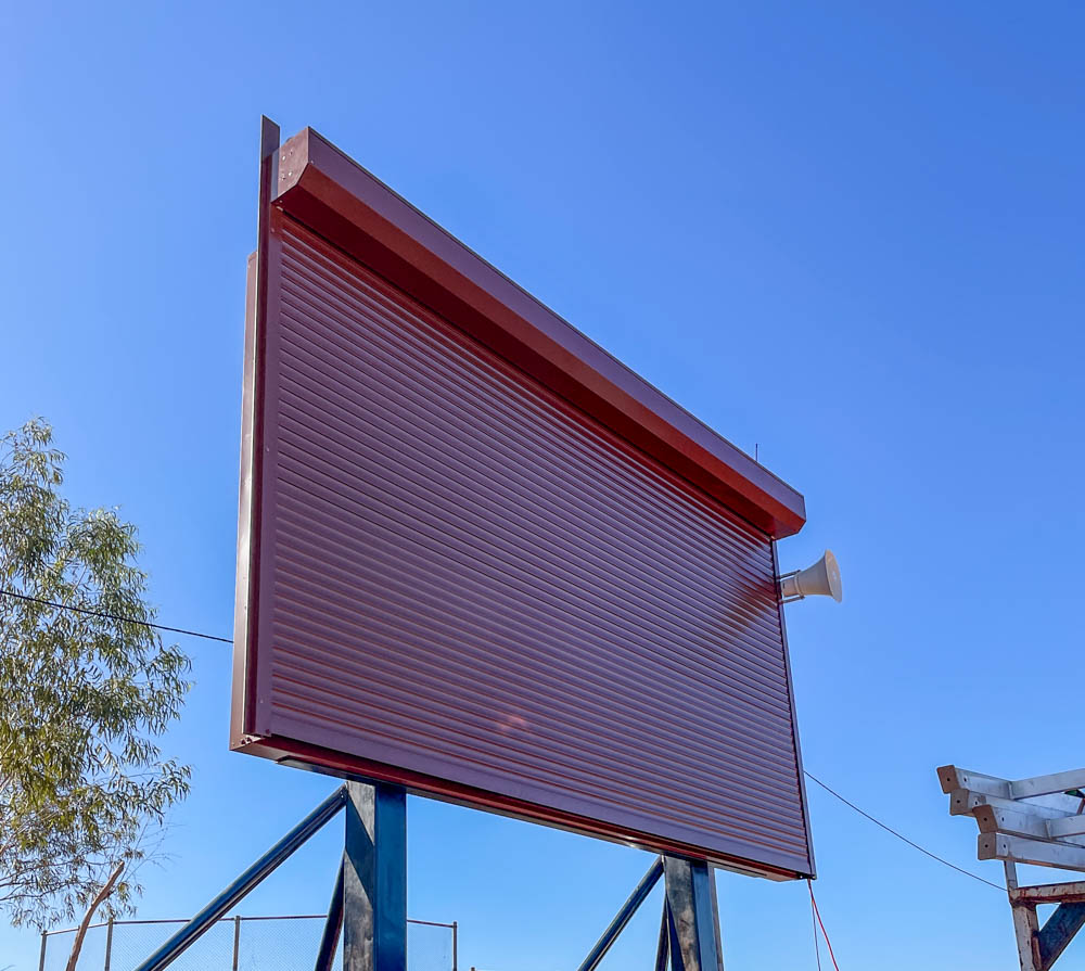With the roller door shut – this will minimise damage to the scoreboard when not in use.