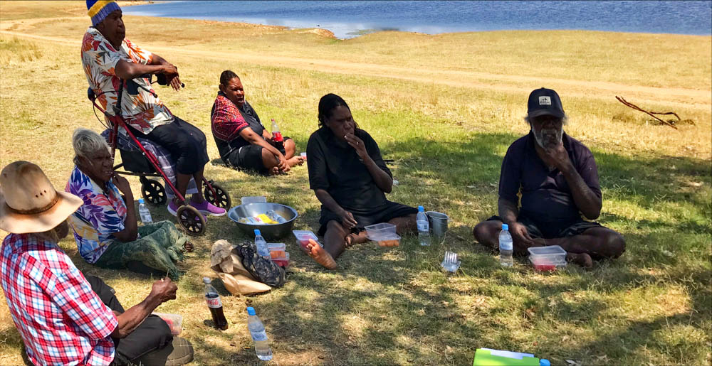 Denny Jambadjimba, Katrina Briscoe, Noressa Briscoe, Judith Hudson, Elsie Moore and Walker Porter enjoying the picnic.