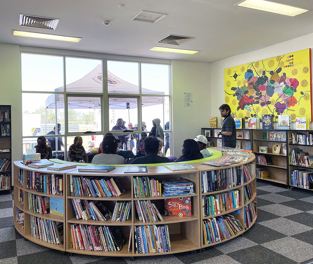 Residents enjoying the new and improved library.