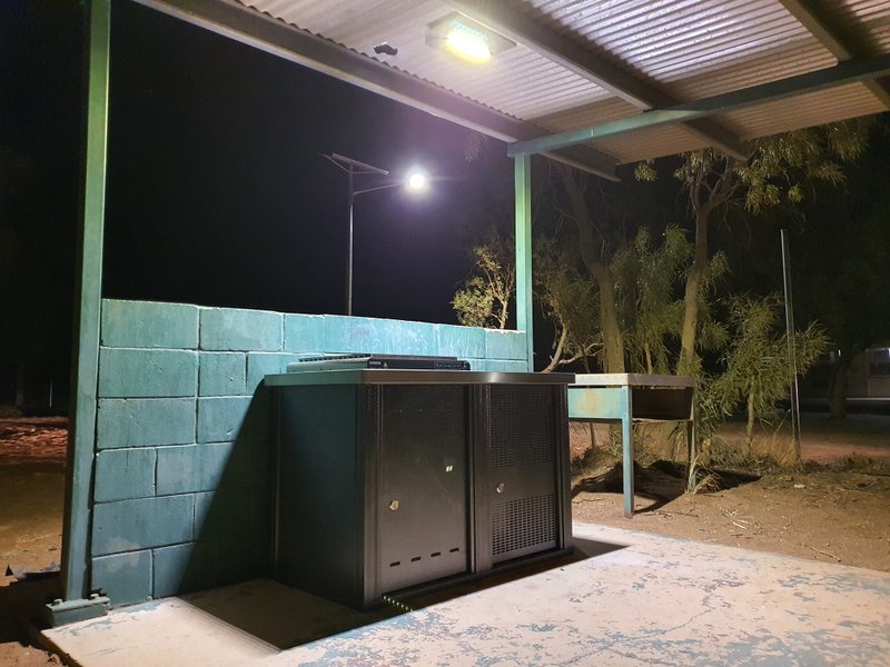The Atitjere recreation hall barbecue with the light on
